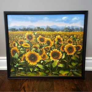 W. Mirkin Original Oil Painting – Sunflower Field (+ Professionally Framed)